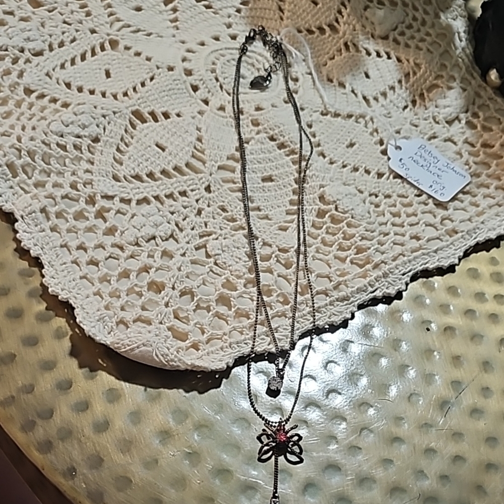 Silver spider #BetseyJohnson Pendant Necklace! Pewter color with cross and rhin